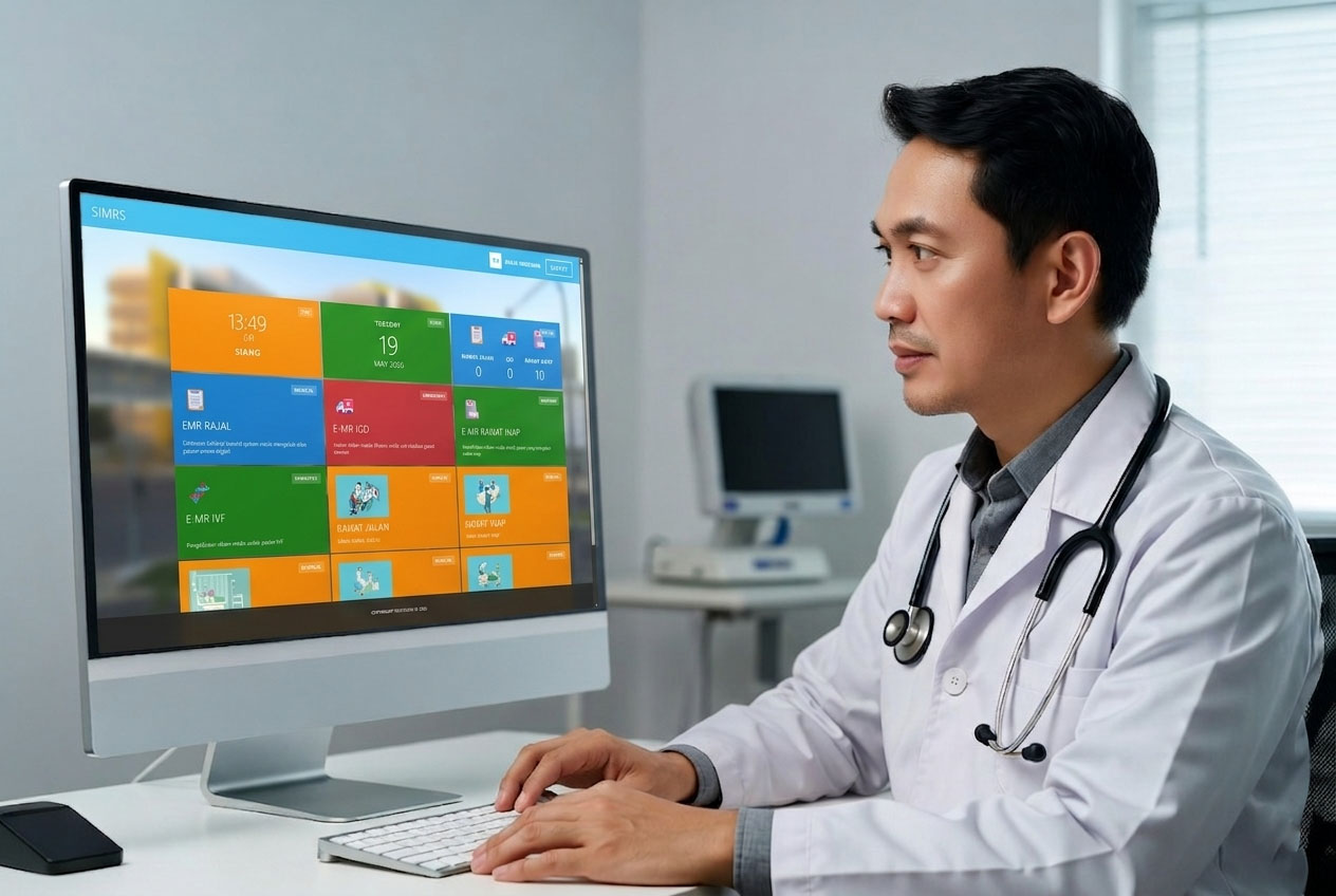 Dokter menggunakan sistem digital MEDISIMED